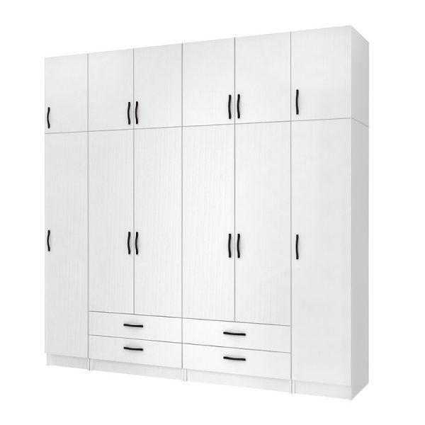 Ντουλάπα ρούχων Ricardo Megapap εξάφυλλη με πατάρι και συρτάρια χρώμα λευκό 240x51,8x240εκ.