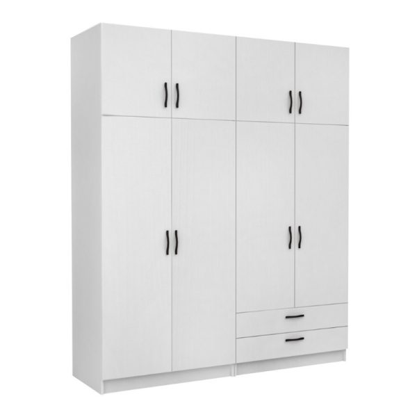 Ντουλάπα ρούχων Victoria Megapap τετράφυλλη με πατάρι και συρτάρια χρώμα λευκό 200x60x240εκ.