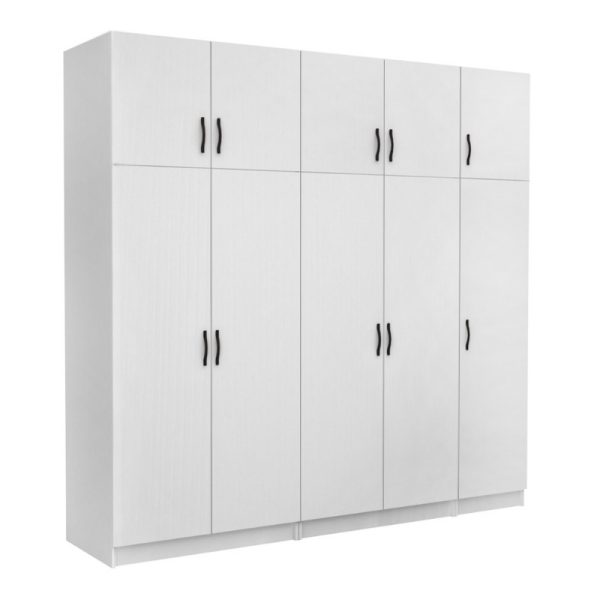 Ντουλάπα ρούχων Victoria Megapap πεντάφυλλη με πατάρι χρώμα λευκό 250x60x240εκ.
