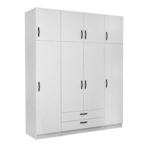 Ντουλάπα ρούχων Victoria Megapap τετράφυλλη με πατάρι και συρτάρια χρώμα λευκό 200x60x240εκ.