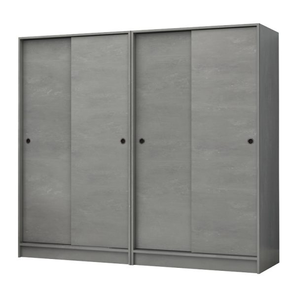 Ντουλάπα ρούχων Regio Megapap τετράφυλλη συρόμενη χρώμα γκρι σκυροδέματος 200x60x181εκ.