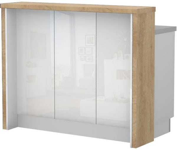 Πάγκος νησίδας Raval-Μήκος: 120 εκ.-Λευκό γυαλιστερό-Nebraska Oak